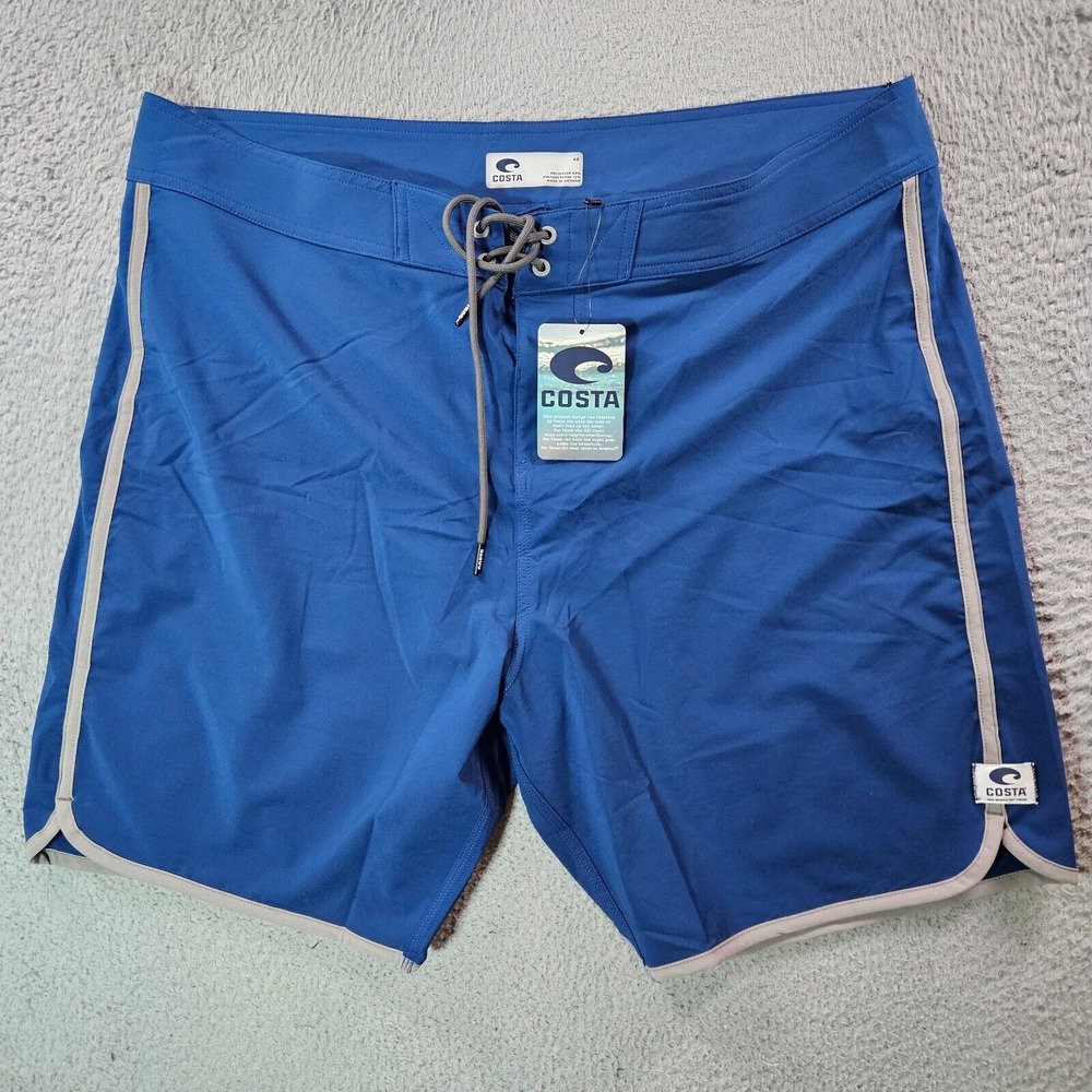 NWT Costa Swim Boards Trunks Shorts Men's Size 40 - No‎ Liner - Gray Trim / Blue